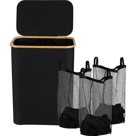 Jiubiaz Cesto para ropa sucia con tapa, 160L Negro Cesto para ropa sucia - 3 bolsas extraíbles para ropa sucia (Para uso en baños y hogares)