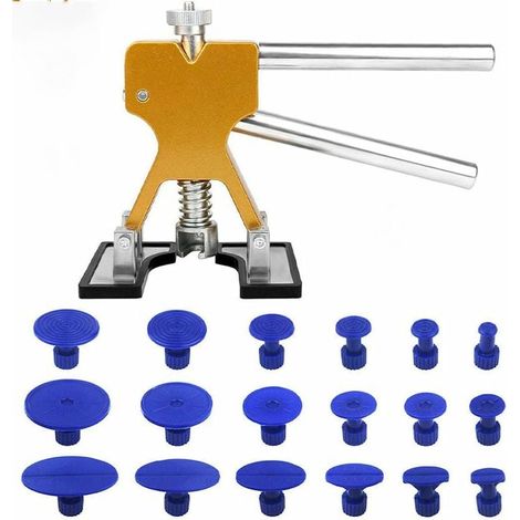 Kit de reparación de abolladuras sin pintura, herramienta para eliminar abolladuras de carrocería con 18 ventosas azules para coche, frigorífico, moto y lavadora, de DEBUNS (1/5)
