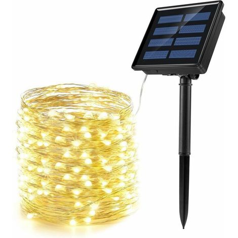 Bande LED extérieure, 8 fonctions, 12 m, 100 LED, fil de cuivre, lumière chaude (1/3)
