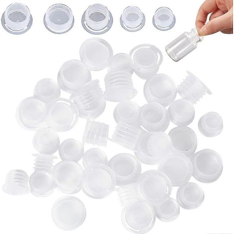 Ecleanfy - Lot de 50 bouchons en silicone pour salières et poivrières, avec languette de tirage. Bouchon transparent de rechange pour salière, extrémité arrondie. (1/5)