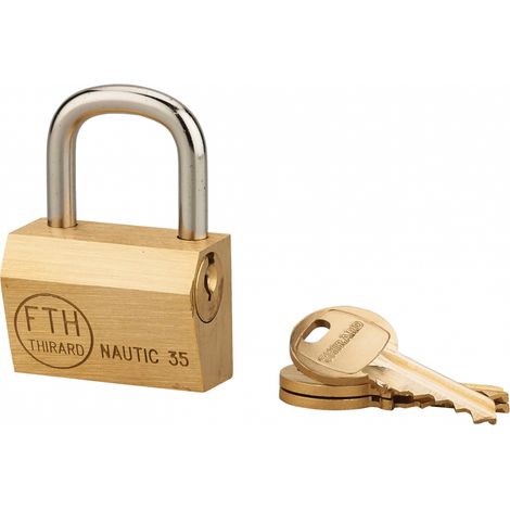 Thirard – Cadenas à clé Nautic 35mm – Corps laiton monobloc – Anse acier cémenté anti-corrosion – 3 clés fournies