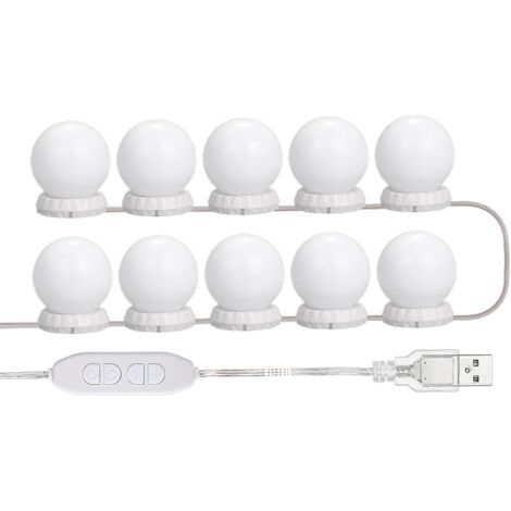 Kit de lumières LED pour miroir de vanité avec 10 ampoules réglables, 10 niveaux de luminosité et 3 modes, guirlande lumineuse USB pour miroir de maquillage et coiffeuse (1/5)