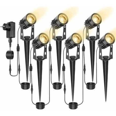 RHG Spot LED Extérieur avec Piquet, 6 Pièces 3W Extensible Éclairage de Jardin IP65 Étanche Spot Exterieur Jardin Blanc Chaud Lampe de Jardin pour Jardin Cour Chemin [Classe énergétique F]
