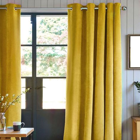 Rideau occultant velours jaune 140x250 – Tissu doux et élégant – Pour fenêtres standard – Apporte chaleur et intimité – Thedecofactory