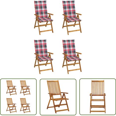 The Living Store Chaises inclinables de jardin lot de 4 et coussins Bois acacia - Chaise De Jardin - Fauteuil De Jardin - Mobilier De Jardin - Chaise Inclinable - Chaise Pliante (1/5)