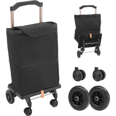 Mophorn Chariot de courses pliable à 4 roues, capacité de charge 75 kg, caddie 2 en 1 pour marché, laverie et camping, avec sac amovible, compartiment isotherme et poignée télescopique, noir (1/5)