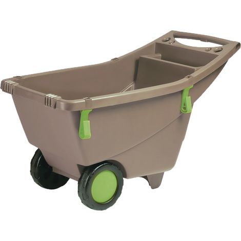 EDA – Brouette de jardin 140l – Tablier percé pour rangement outils – Petit bac intégré pour engrais – 2 crochets latéraux vert matcha (1/6)