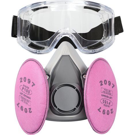 pair Demi-masque respiratoire réutilisable, filtre 2097 et lunettes de protection, bouchons d'oreilles, adapté à la peinture, à la poussière, au travail du bois et aux vapeurs organiques