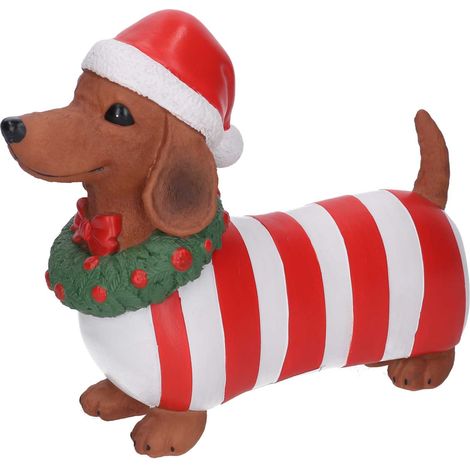 Cane resina bassotto con cappellino rosso 24,8x19,8x8,8cm Peraga Christmas