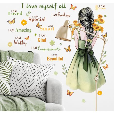 Sticker mural pour chambre à coucher, autocollant mural princesse papillon (1/5)