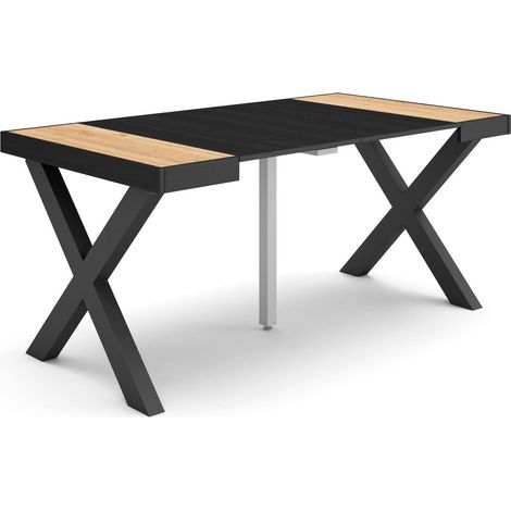 Table Console Extensible Console Meuble 160 pour 8 Personnes Pieds Bois Massif Style Moderne Chêne et Noir (1/5)