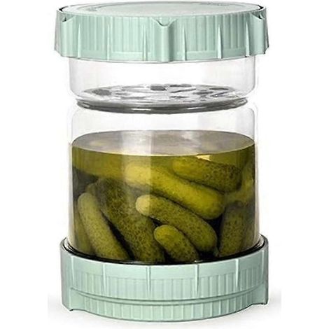 Bocal à cornichons avec passoire intégrée, récipient à cornichons de 1,4 L avec passoire, bocal en forme de sablier pour cornichons et olives avec couvercle étanche. (1/5)