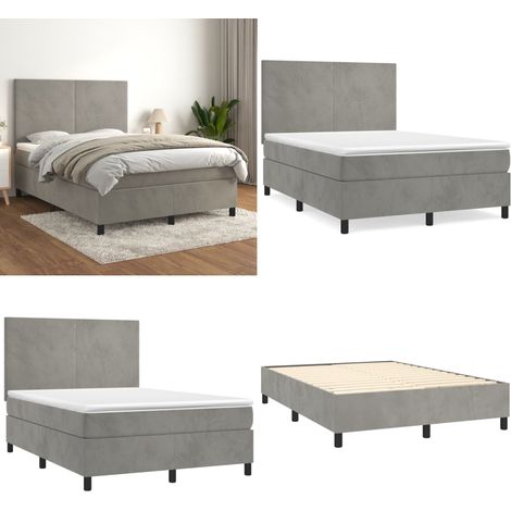 Boxspringbett mit Matratze Hellgrau 140x190 cm Samt - Samtbett - Boxspringbett - Doppelbett - Schlafzimmermöbel - Luxusbett - Home & Living (1/5)