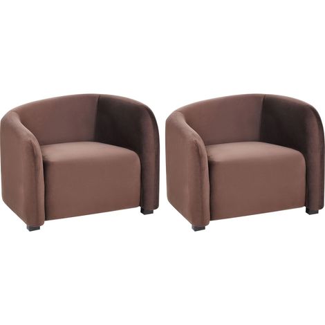 Sessel 2er Set VELTADA Samtstoff Dunkelbraun