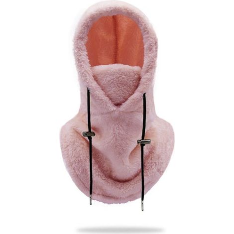 Cagoule polaire chaude 56 x 34 cm, écharpe, masque de ski d'hiver, cagoule chaude, bonnet ajustable et coupe-vent - Rose - Taille L (1/5)