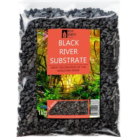 Grava negra, sustrato antialgas para acuario, enjuagado, 2-4 mm, 1 kg, planta (1/5)
