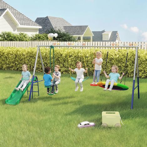 Balançoire Portique 5 en 1 avec Toboggan 350 Kg Multicolore, sécurisé et facile d'utilisation (1/5)
