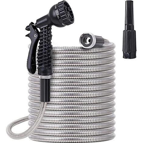 7-fach dehnbarer Gartenschlauch, 14 mm, flexibel und leicht, aus Edelstahl, für Gartenarbeit, Bewässerung, Reinigung, Autowäsche, Tränken und Baden von Haustieren. (7,6 m) (1/5)