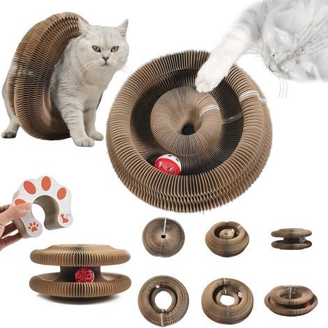 2er-Set Katzenspielzeug, Kratzbaum aus Wellpappe, mit integrierter Glocke, faltbar wie eine Ziehharmonika, für Katzen unter 4,5 kg (1/5)