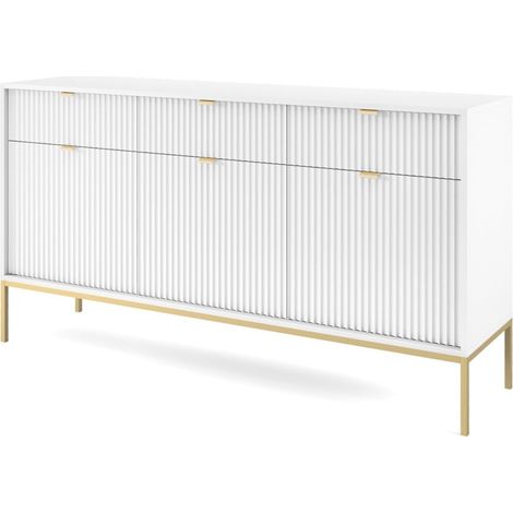 Cassettiera: 3 cassetti, 3 ante, Bianco, oro, 154 x 83 x 39 cm, maniglie dorate, (1/5)