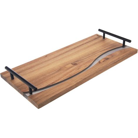 Plateau de service en bois avec poignées, style rivière, 42 x 20 x 4,5 cm (1/5)