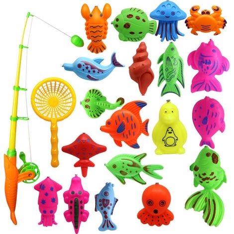 Jeu de pêche magnétique flottant pour enfants, comprenant une canne à pêche, une épuisette et des poissons flottants. Favorise la coordination œil-main. Outil pédagogique pour l'éducation des tout-pet (1/5)
