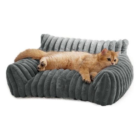 QORVA- Canapé-lit pour chat, animal de compagnie mignon pour petits, moyens et grands chats, chiens, canapé moelleux pour animaux de compagnie d'intérieur avec fond antidérapant et housse lavable (1/4)