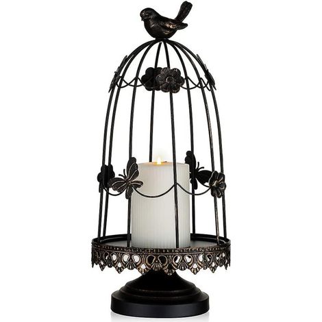 BEBUSINGOTO Bougeoir décoratif en forme de cage à oiseaux, pour décorations antiques, guirlande d'exposition de fleurs de bougies en Pot, noir 36.5cm (1/5)