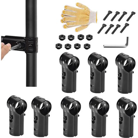 End Rail T Clamps, 8X Tube Connector Clamps with Hex Key Gloves 1 Inch Stainless Steel Fittings for Fence Handrail Shelf Installation Strong Support for Pipe Joint Set Ups (1/5)