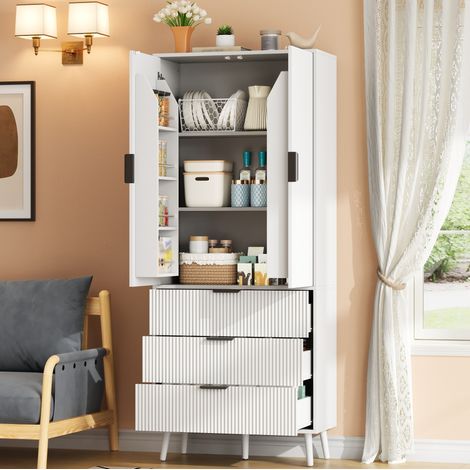 Küchenschrank 75x35x180 cm aus weißem MDF, 2 Türen, 3 Schubladen – MEUBLIV (1/5)