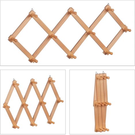 Perchero de pared ajustable moderno 10 ganchos entrada almacenamiento 100 x 10 x 8 cm en madera natural 130014215 (1/4)