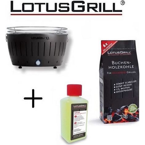 Barbacoa Black XL con Pilas y Cable de Alimentación USB + 1Kg de Carbón de Haya + Gel Combustible Inodoro para Barbacoa 200ml -Lotus Grill (1/3)