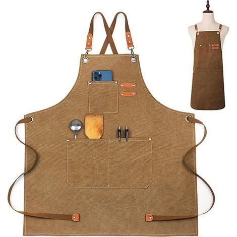 Tablier en toile pour hommes et femmes, tablier de cuisine durable, tabliers de barbecue avec sangle réglable et poches pour la maison, la cuisine, le café, le jardin, l'atelier d'artisanat (1/5)