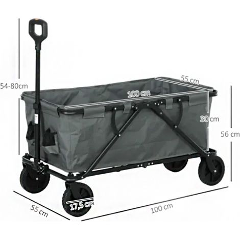 Chariot de jardin pliable – Charge 120 kg, bâche amovible, volume 160 litres, gris foncé – Transport de charges lourdes et compact (1/5)