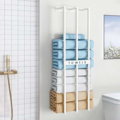 White Stylish Wrought Iron Wall-Mounted Towel Rack 20 cm W x 15 cm D x 71 cm H (1/5)