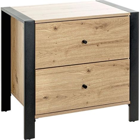 Table de Chevet 2 Tiroirs "Vicky" 60cm Naturel & Noir (1/5)