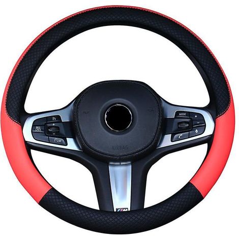Housse de volant automobile en cuir microfibre noir et rouge avec design antidérapant (1/3)