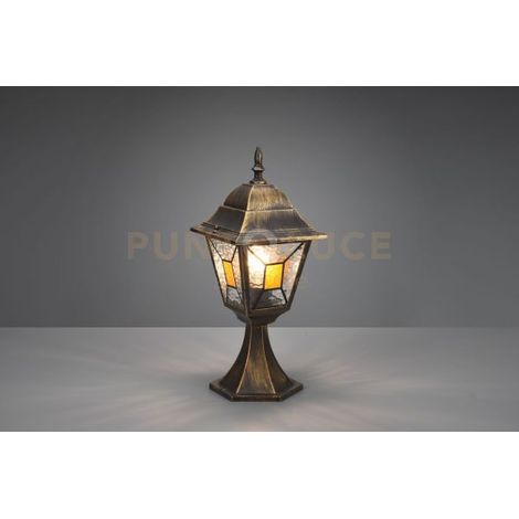 IMPERIA PALO SEGNAVIALI DA ESTERNO 4 LATI FUSIONE DI ALLUMINIO RUGGINE E VETRO VERNICIATO EFFETTO GHIACCIO ED INSERTO GIALLO H. 44CM IP44 1 LUCE ATTACCO E27