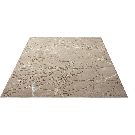 FLOORNOVO Hochflor Teppich Beige Blattmuster - 150 x 80 cm - Besonders Weicher Teppich Wohnzimmer & Badezimmerteppich - Pflegeleicht - vielseitig einsetzbar im Innenbereich (1/2)