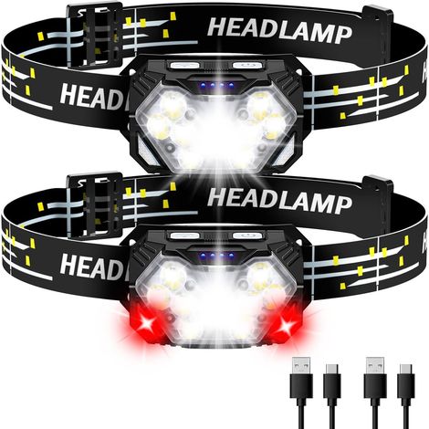 LED-Stirnlampe mit Rotlicht – wiederaufladbare, superhelle Stirnlampe mit USB-C-Anschluss, hoher Farbwiedergabe (CRI 90), hellweißem Licht und 660 nm Tiefenschärfe. (1/5)