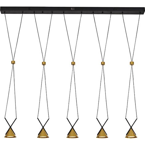 Lámpara Colgante LED Elina con 5 Focos 15W 3000K en Negro y Dorado