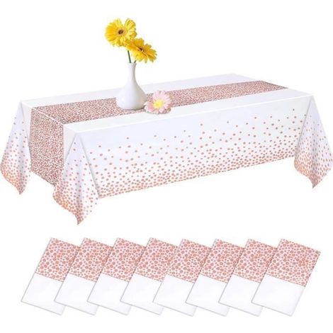 Nappe Jetable - Haute Qualité - 8 PCS - Imperméable - Design Élégant - 137 x 274 cm - Blanc & Or Rose Blanc NAPPE DE TABLE JETABLE (1/3)