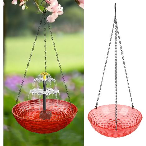 Fontaine Solaire pour Oiseaux  Hanging Bird Bath Bubbler Fountain  Fontaine à bulles suspendue pour jardin avec réservoir plastique solaire robuste rouge (1/5)
