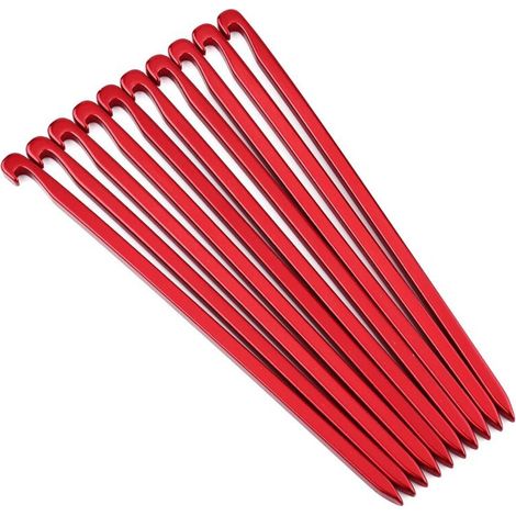 10 sturdy 16cm aluminum stakes for camping awning, tent or rock support (red) (1/5)