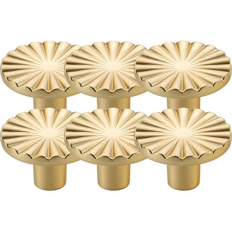 6 boutons de meuble en laiton massif doré brossé, quincaillerie (1/5)