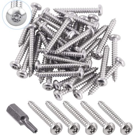 Lot de 51 vis à métaux Torx de sécurité en acier inoxydable avec embout T15 1-1/2" (50 pièces 6 x 1-1/2") (1/5)
