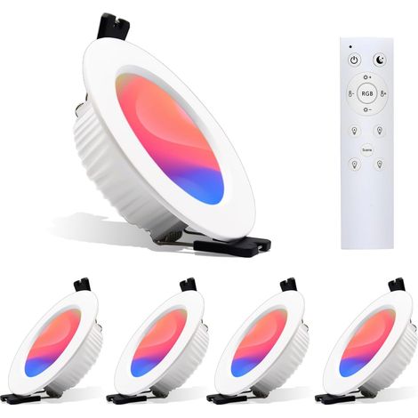 Spot LED encastrable Set de 4 avec télécommande Dimmable RGBW 7W AC85-265 APP,Contrôleur IR Plafonnier encastrable Economie d'énergie Sécurité Plafonnier pour cuisine, couloir, chambre, salon