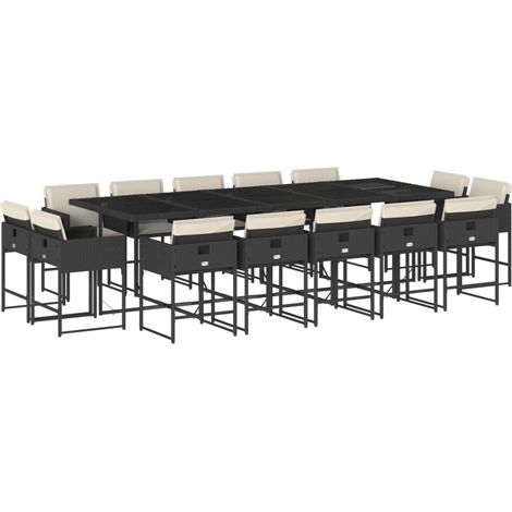 vidaXL Set da Pranzo da Giardino 15 pz con Cuscini Nero in Polyrattan