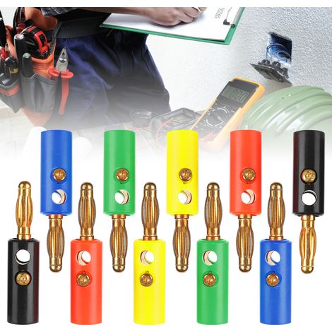 Fiche banane plaquée or en forme de lanterne U54 de 4 mm avec vis de fixation (rouge, noir, jaune, vert, bleu) (1/5)