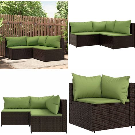 3-tlg. Garten-Lounge-Set mit Kissen Braun Poly Rattan - Gartenmöbel - Loungemöbel - Outdoor Möbel - Rattan Gartenmöbel - Garten Lounge Set - Home & Living
